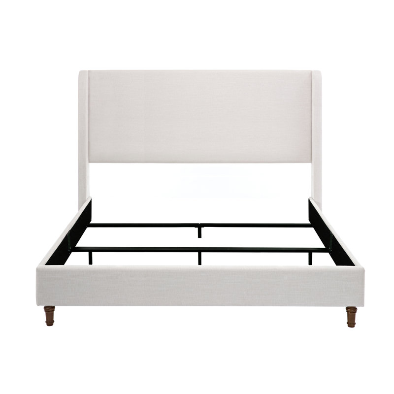 Mozter Upholstered Wingback Bed, Boxspring Required, King, Ivory Canvas