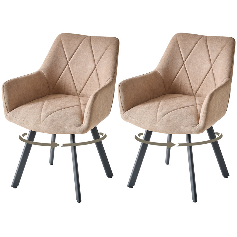 Nordic Style Swivel Dining Chairs With Arms, Fabric Upholstered Accent Chairs,Metal Legs, 360° Swivel Kitchen Chairs , 2