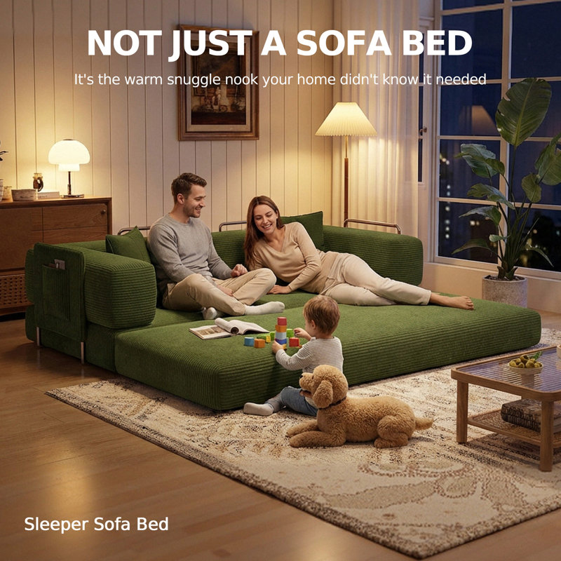 78.8''Sleeper Couch Bed for Livingroom,Convertible Modular Sofa with Armrest Pillow,Modular Foldable Corduroy Couches in a Box,No Assembly