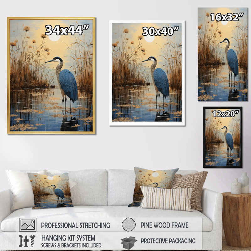 «Iaschome Heron Morning Stroll Pointillism III», reproduction sur toile, Toile tendue, H 20 po x l 12 po x P 1 po