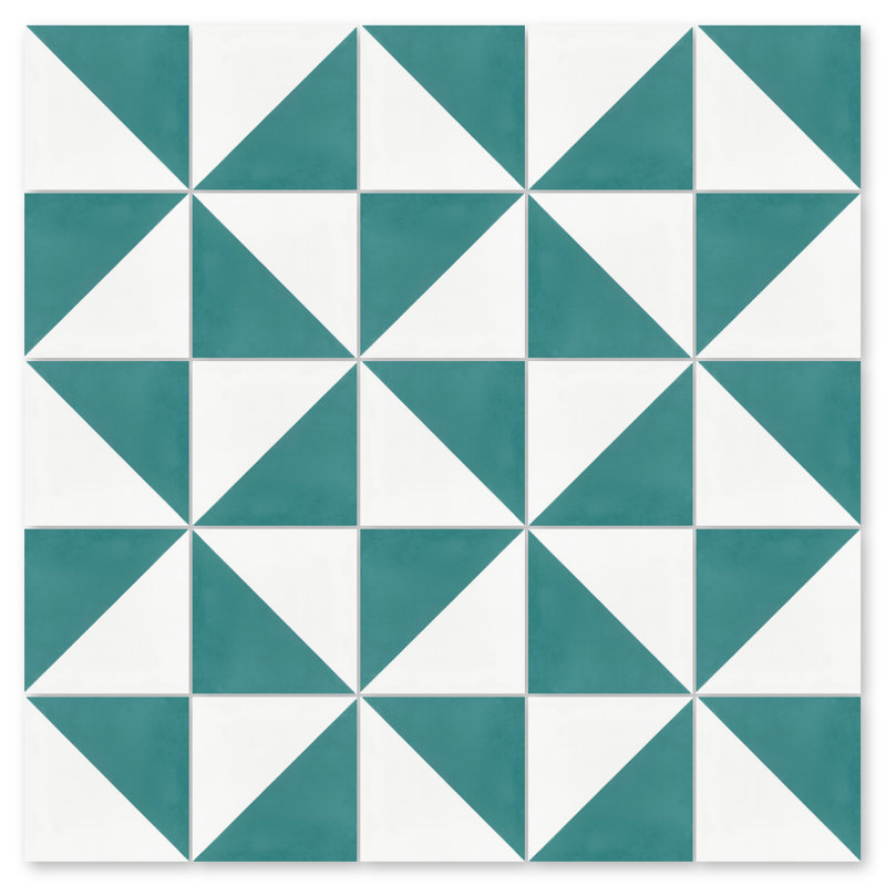 Man Overboard 8" x 8" Cement Wall & Floor Tile, Teal & White