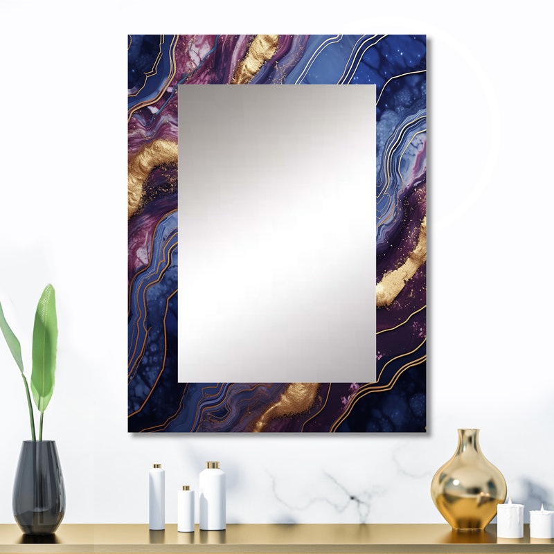 Blue And Gold Abstract Marble Essence IV - Blue Wall Mirror Decor, 32" x 24"