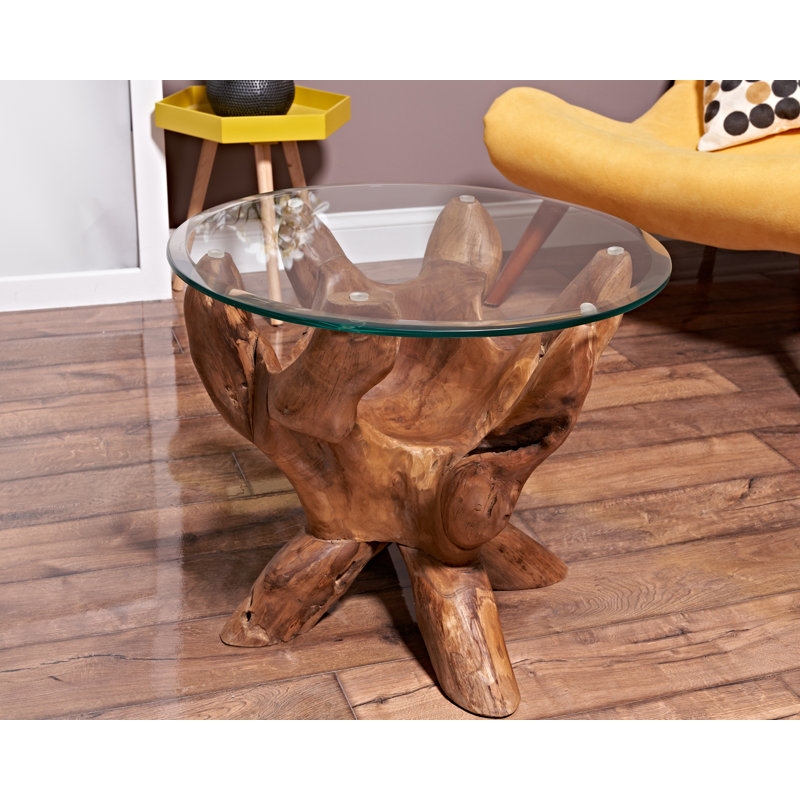 Matias Glass Top Tree Stump End Table