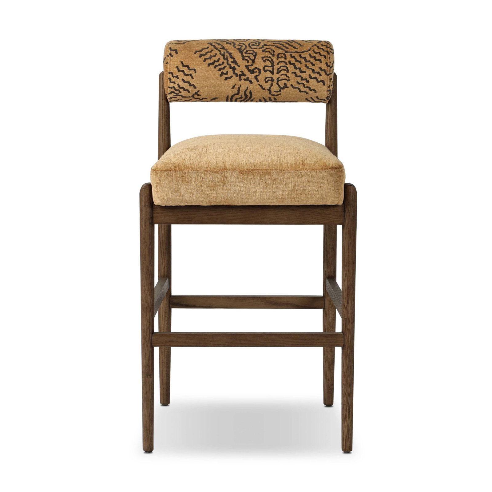 Abella Upholstered Stool with Solid Wood Frame, Bar Stool (31" Seat Height), Dharma Ochre