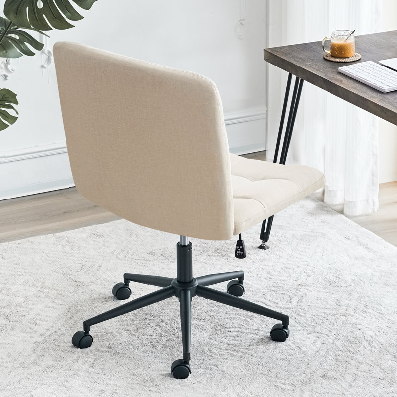 Modern Office Chairs with Wheels, Wide Seat Armless Swivel Task Chair for Home Office, Beige Linen