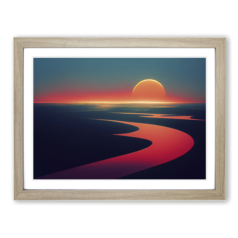 XH1022-4477X Gracious Ocean Beach Sunset - Single Picture Frame Print, 34cm H x 46cm W x 2cm D, Oak Framed