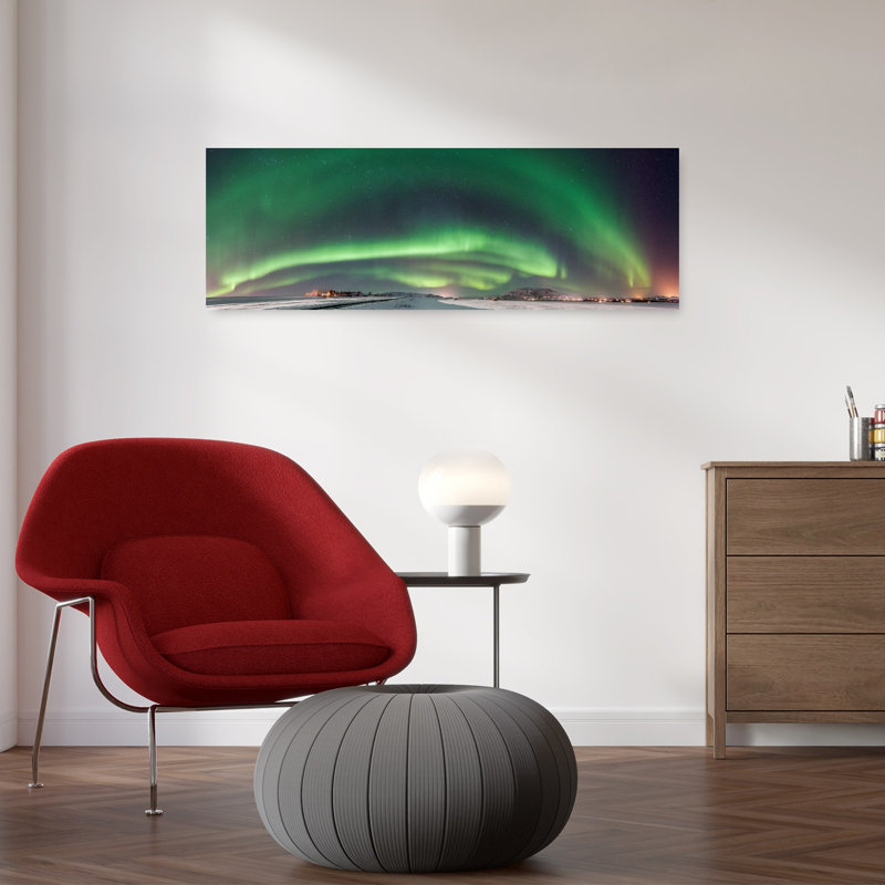 «Northern Lights Winter Peaceful Serene Vibrant Landscape Nature», art mural, H 12 po x l 36 po