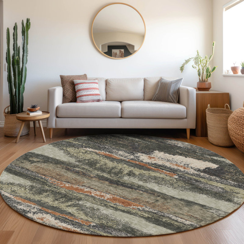 Premium Machine Washable Prisco Charcoal Rug, Round 8'