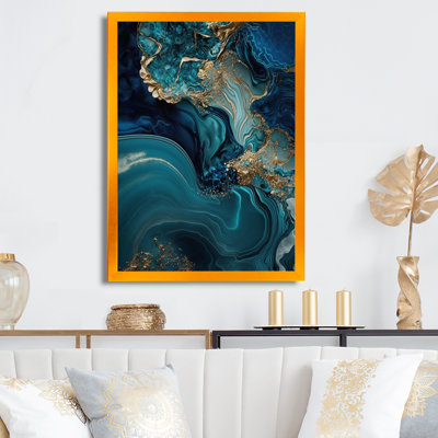 Géode abstraite turquoise I - art mural grand marbre abstrait
