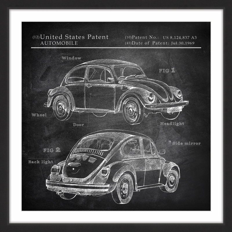 « vw coléoptère design », reproduction d’art encadrée, H 32 po x l 32 po x P 1,5 po