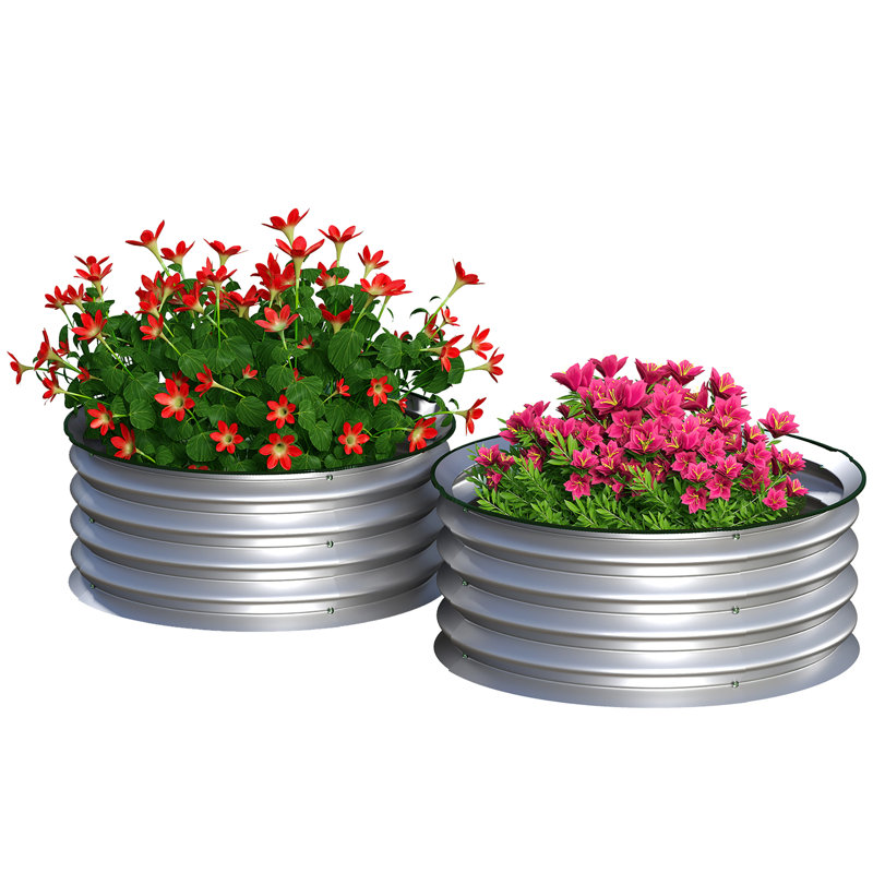 Galvanized Raised Garden Bed Set of 2, Planters for Outdoor Plants with Safety Edging, Easy-to-assemble Stock Tanks for Growing Flowers, Herbs and Vegetables