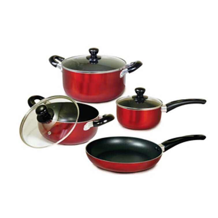 Gibson Home Back to Basics Carbon Steel Nonstick Cookware Set, 7-Piece,  Black