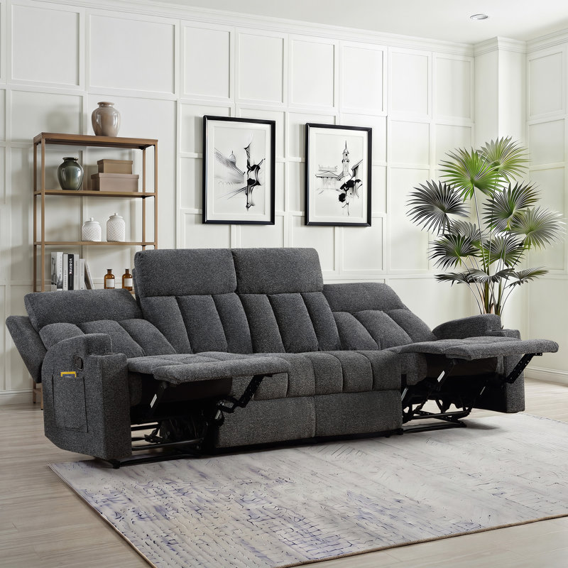 4-Seater Manual Recliner Sofa With Cup Holders & Pocket Storage, Dark Gray