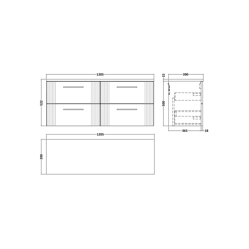Deco 121.49cm Double Bathroom Vanity Base Only, Soft Black