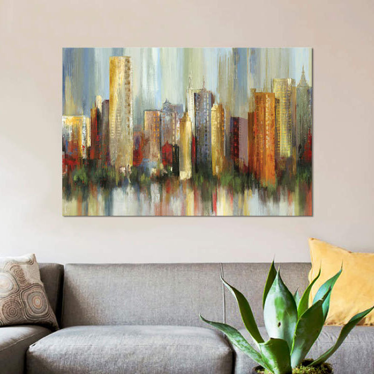 «Metropolis», reproduction sur toile, H 12 po x l 18 po x P 1,5 po, Pas de tapis, Toile tendue