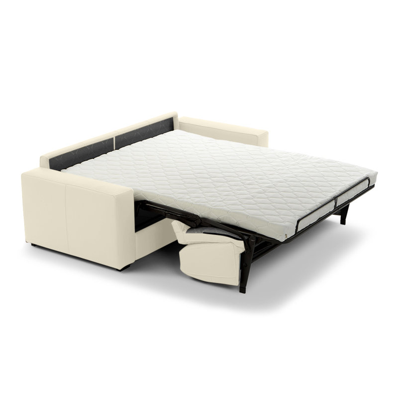 Canapé-lit à accoudoirs larges en cuir véritable à grain large de 85 po avec matelas en mousse à mémoire de forme Cappella