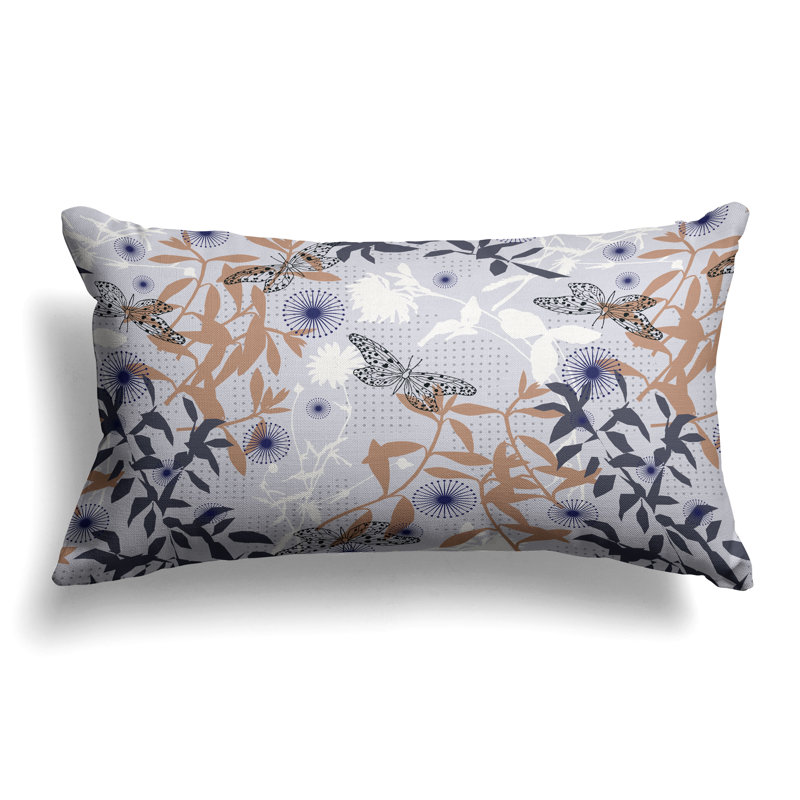 Ethereal Flutter Bloom  Rectangular Throw Pillow, Gray/Orange