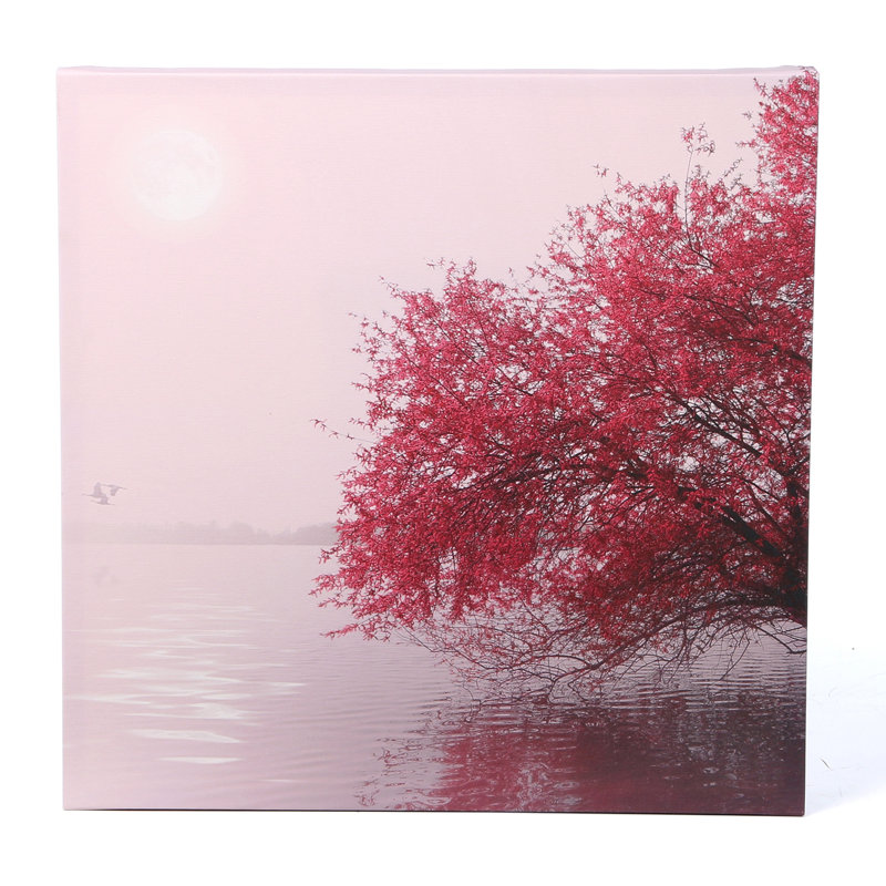 Full Moon Over Lake with Pink Blossoms Canvas Art