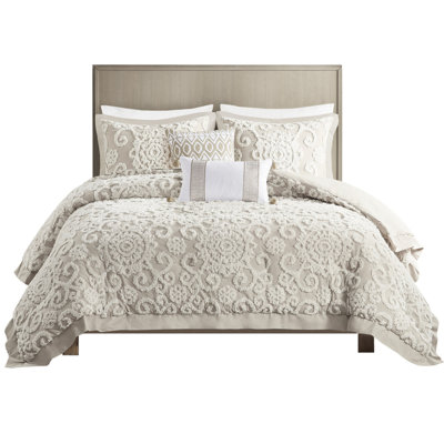 Taupe King Comforter With 100% Cotton Cover And Artistic Chenille Embroidery & 2 Shams For In Gorgeous