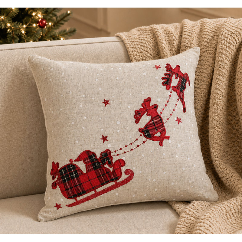  Coussin Applique avec traîneau Père Noël et rennes Applique