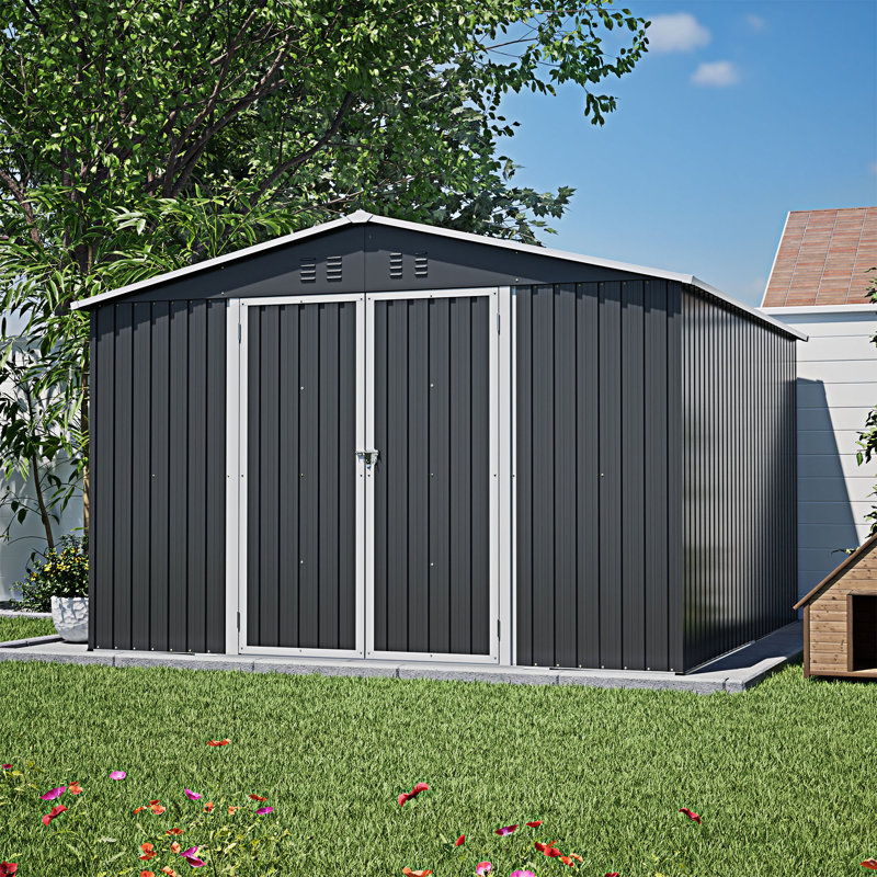 Remise de rangement extérieure avec portes doubles verrouillables, Noir, H 79,22 po x l 117,69 po x P 113,71 po