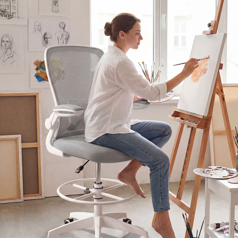 Chaise de bureau à domicile avec accoudoirs relevables et repose-pieds réglables, idéale pour étudier (gris)., Gris