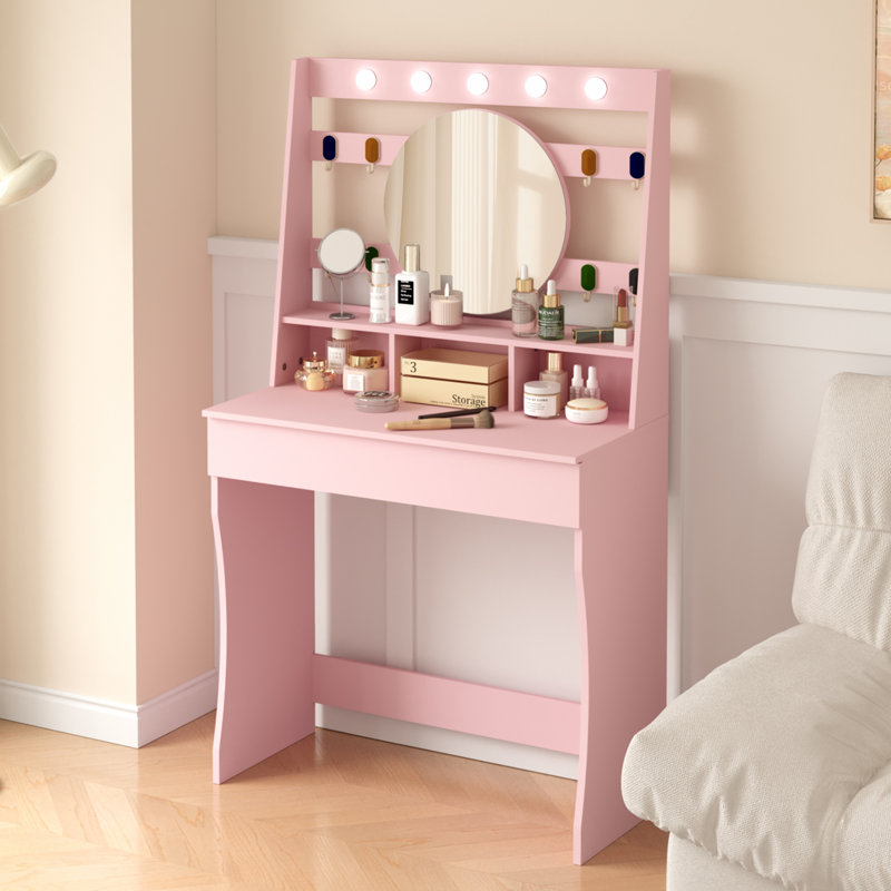 Tamme Dressing Table with Mirror, Pink