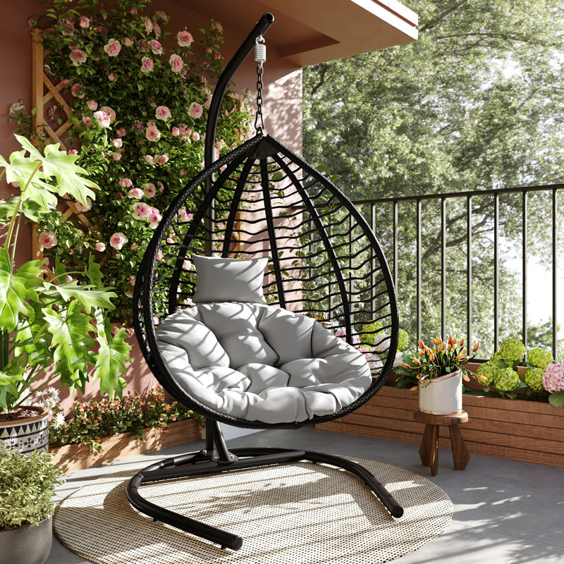 Chaise suspendue avec coussin, Gris, Noir