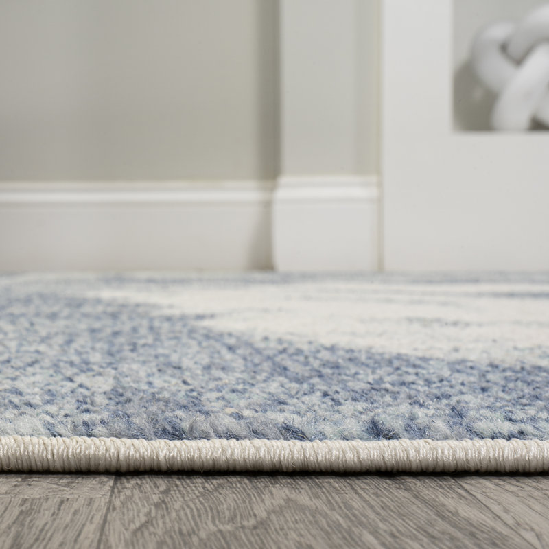 Tapis bleu / crème Ciasia, Rectangle 2 pi 11 po x 5 pi