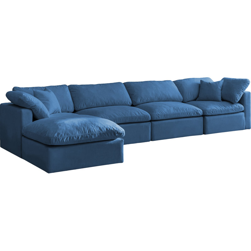 Atis Velvet L-Shaped Sectional Reversible, Navy Velvet