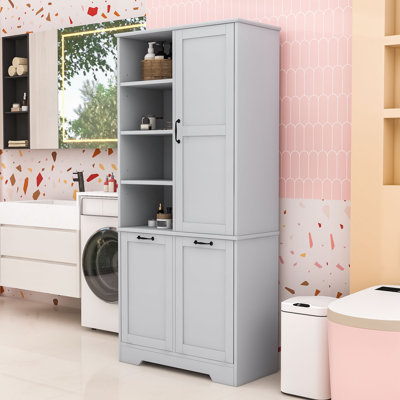Élégante armoire de rangement pour salle de bain avec paniers à linge inclinables, tablettes réglables et anti-basculement
