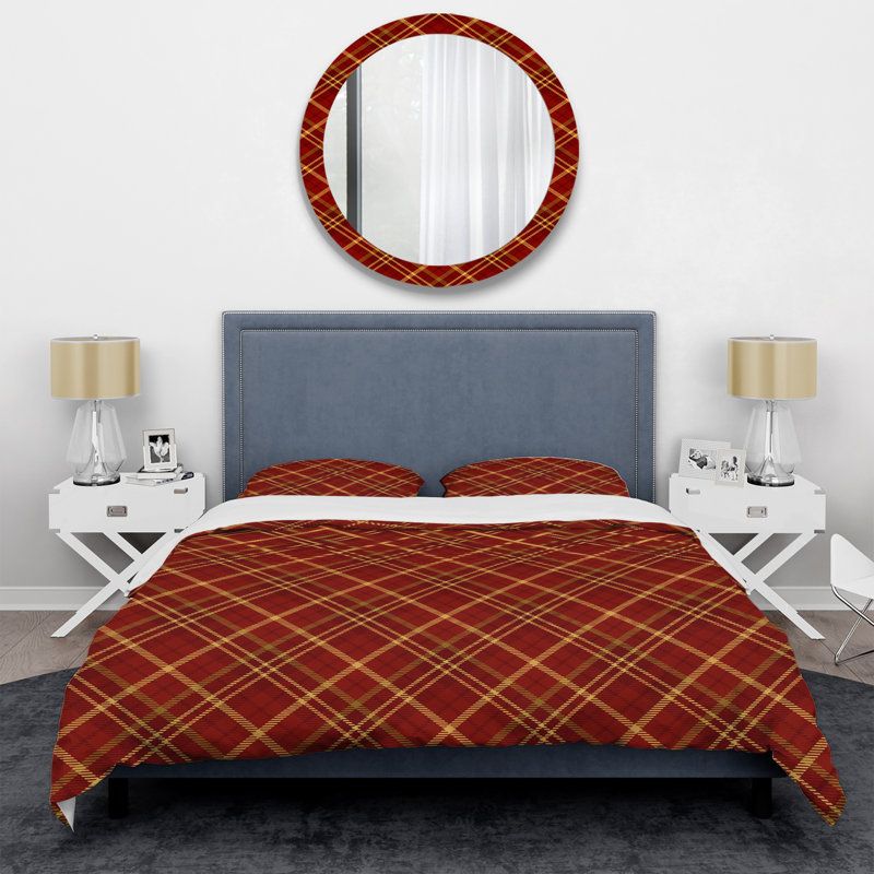 Tartan à carreaux rouges - ensemble de housse de couette abstrait - microfibre de polyester