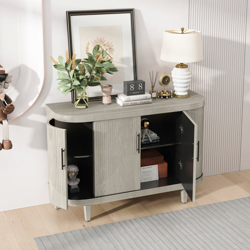 Buffet moderne incurvé moderne, armoire de rangement en bois de 47,2 pouces avec 4 portes et tablettes intérieures réglables pour le salon, la cuisine, la chambre à coucher et le couloir