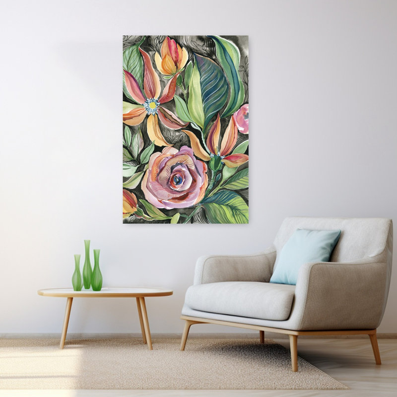 Art fantaisiste de fleur de jardin, H 48 po x l 32 po