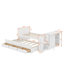 Lit plateforme simple en bois multifonctionnel avec bureau et tablette de rangement au bout du lit, lit gigogne intégré et 3 tiroirs-1331284400