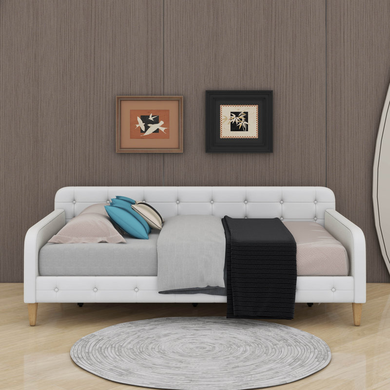 Upholstered Daybed With Legs, Twin, White