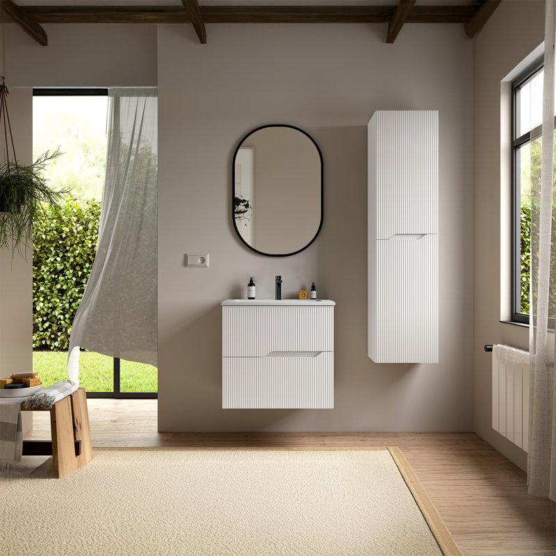 Meuble-lavabo mural blanc mat Tulipa C60, Blanc mat, 24"