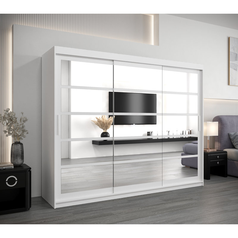 Ayira 3 Door Manufactured Wood Wardrobe, Matte White