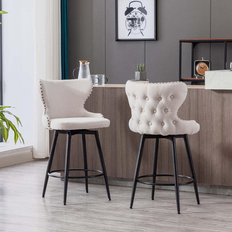 Mannulal Swivel 25.5'' Counter Stool, Bar Stool Chair, Bar Stool (25.62" Seat Height), Beige