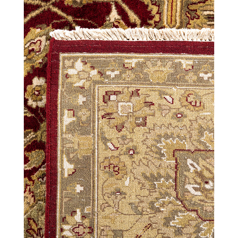 Hand-Knotted Red Wool Medallion Area Rug, 9' x 12'