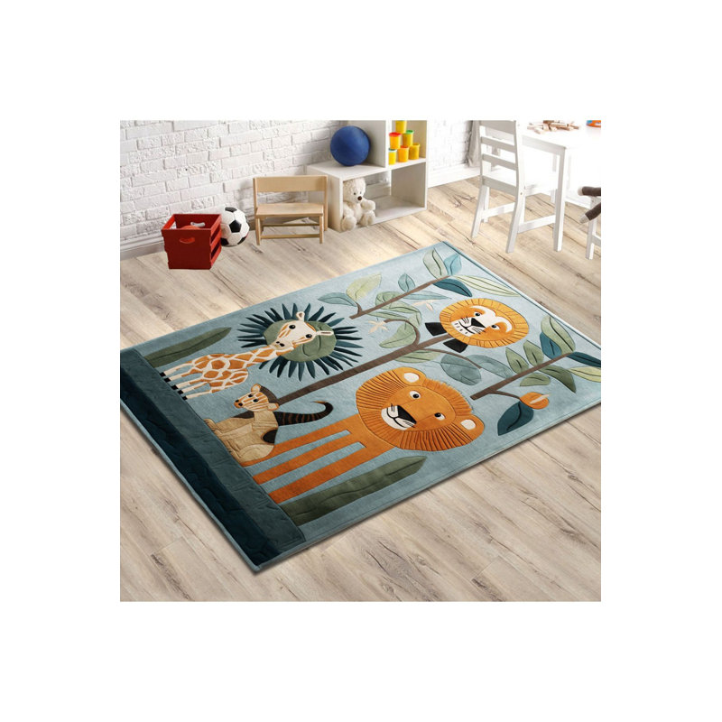 Tapis lavable à motif de singe lavable pour enfants, collection Dido, Rectangle 3 pi 11 po x 5 pi 11 po