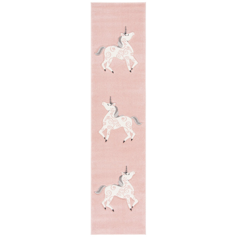 Pink/Ivory Area Rug, Runner 2' x 8'