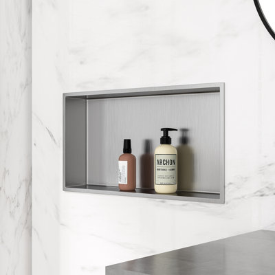 25'' W x 13'' H Bathroom Shower Niche, Stainless Steel Rectangular Wall Niche, Brushed Nickel