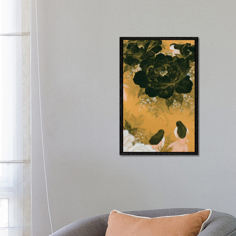 Goldfish Mermaid - Peony And Ballerinas III by Martin Hsu - Painting on Canvas, 66.04 cm H x 45.72 cm W, Black Framed