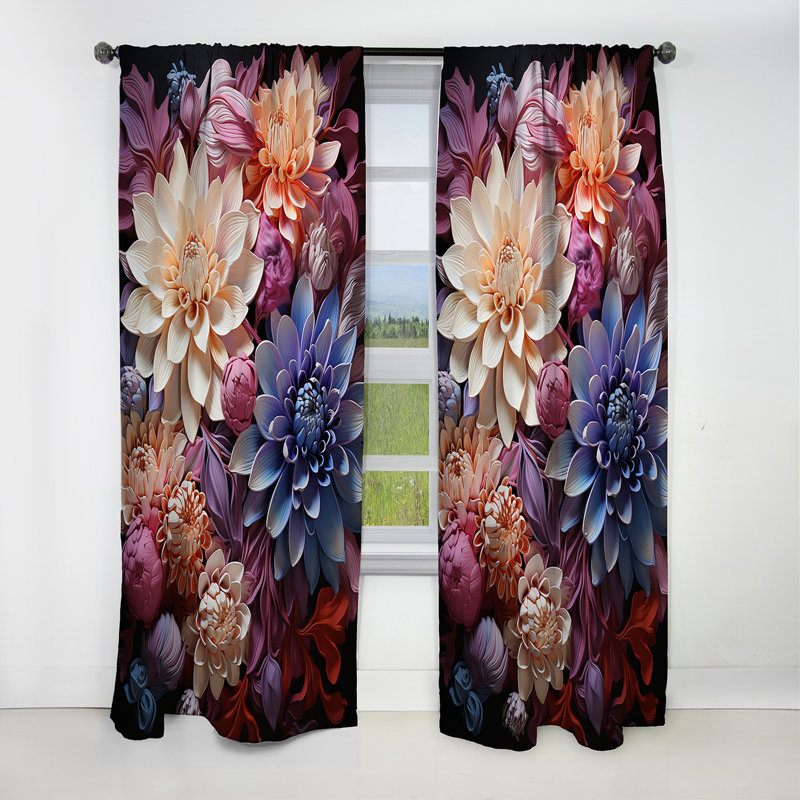 Rideau occultant floral Varda - Mums - 1 panneau, L 52 po x L 90 po