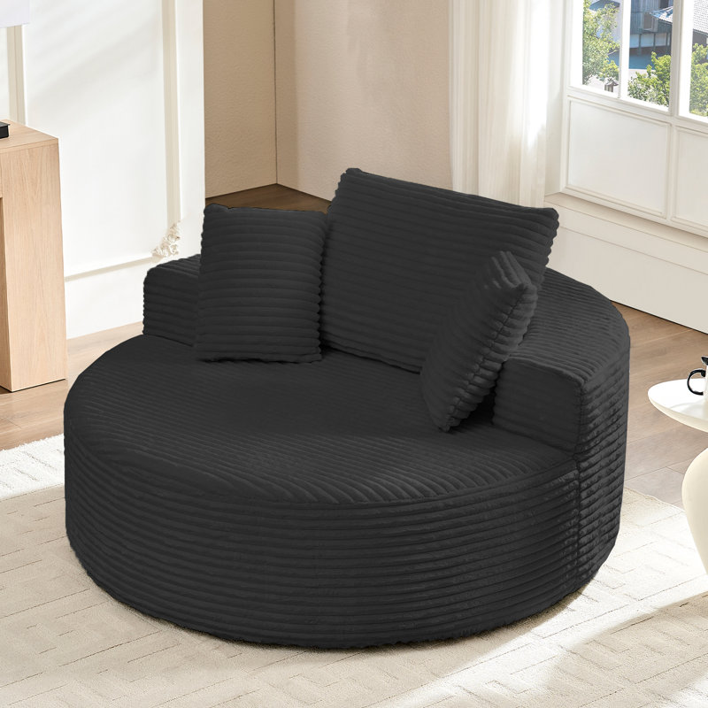 Fauteuil à billes rond en velours côtelé, Noir