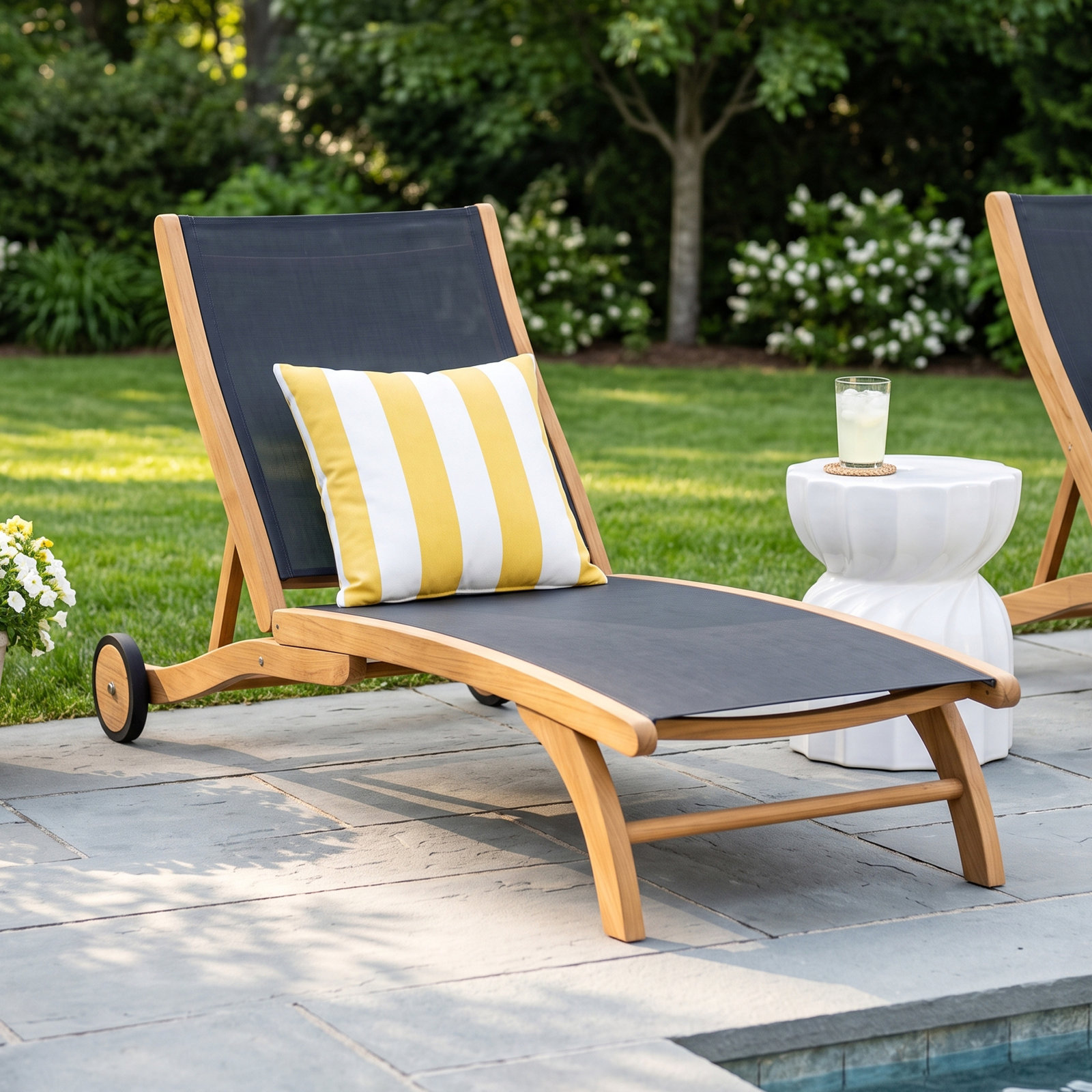 Marfried 29" Teak Patio Chaise Lounge, Black