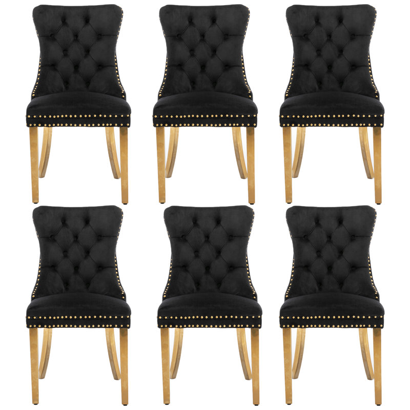 Chaise de salle à manger rembourrée en velours Johnfrancis, Noir, Or
