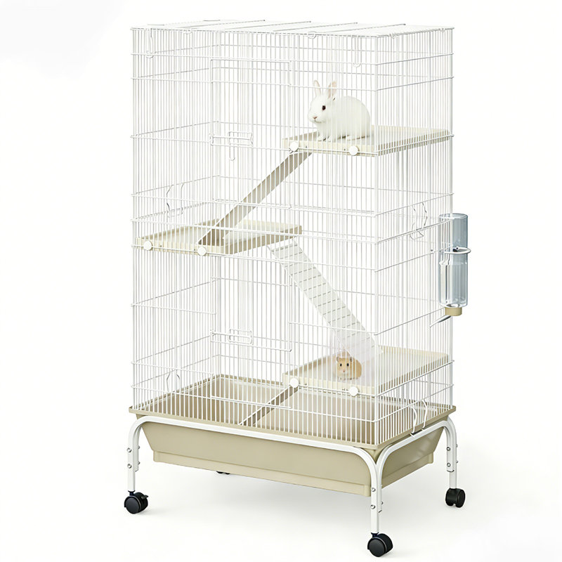 Cage en métal à 4 niveaux pour petits cochons d'Inde, lapins, furets, chinchillas, Rats - Habitat sécuritaire avec roues, Rampes amovibles - Facile à nettoyer, Enclos pour animaux de compagnie intérieur, 28 pouces