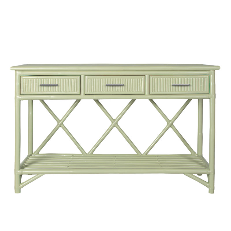 Pencil Rattan 54" Wide Console Table, Celery Green
